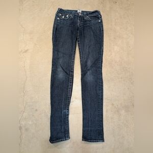 True Religion Women's 26 Skinny Jeans Denim Blue Flashy Low Rise 28x32